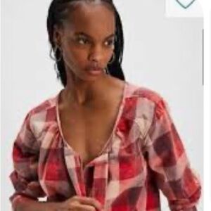 We the free by free people big bow plaid pullover size small BNWOT originally